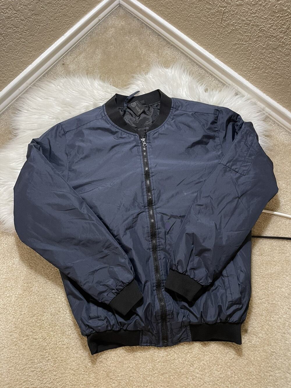 Soul Star Navy Blue Zip Up Urban Streetwear Windbreaker Bomber Jacket Medium